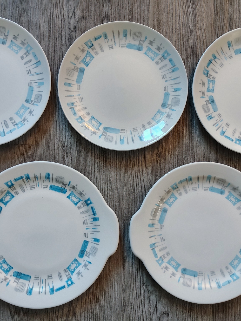 Vintage 5pc Royal China Blue Heaven Dinner Plates & Tab Handle Platter Set